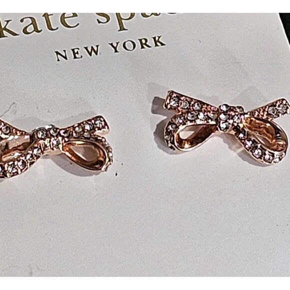 Kate Spade Skinny Mini Bow Rose Gold Pave Crystal Stud Earrings Pierced Post - Picture 6 of 6